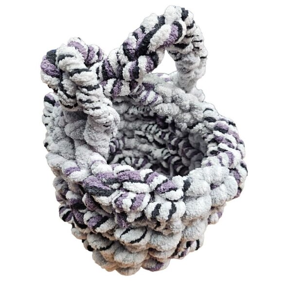 Handmade Hobo Handbag. Gray, Purple & Black. Two Interlocking Handles - Picture 5 of 7